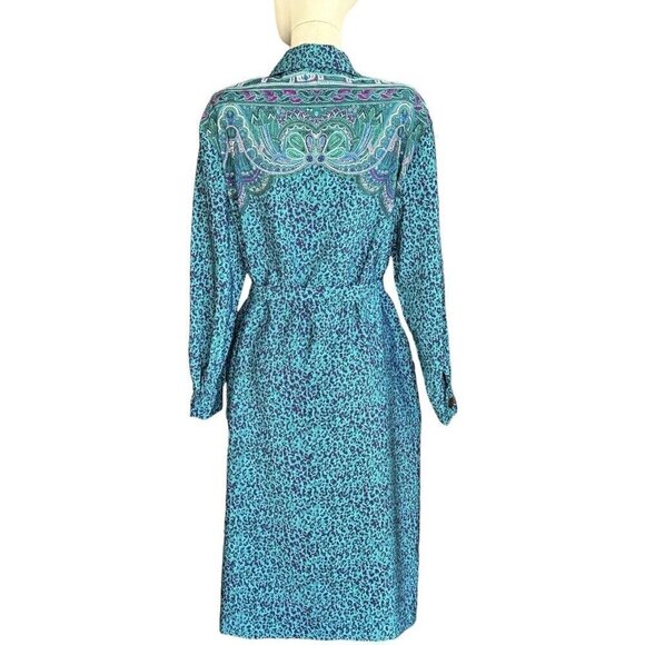 Vintage Schrader Petite Paisley Animal Print Collared Button Up Shirt Dress 12 - Picture 3 of 13